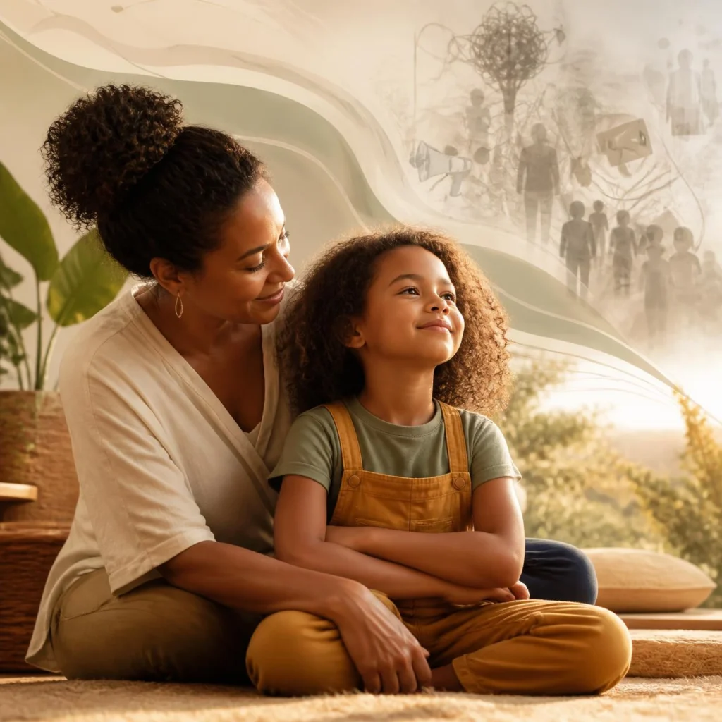 Mother and daughter sharing a calm, connected moment, reflecting the importance of raising confident, emotionally resilient children in a noisy world