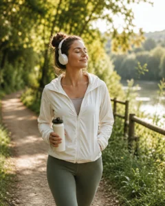 Woman taking a mindful walk outdoors to reduce mental overwhelm and support emotional well-being while navigating life with ADHD