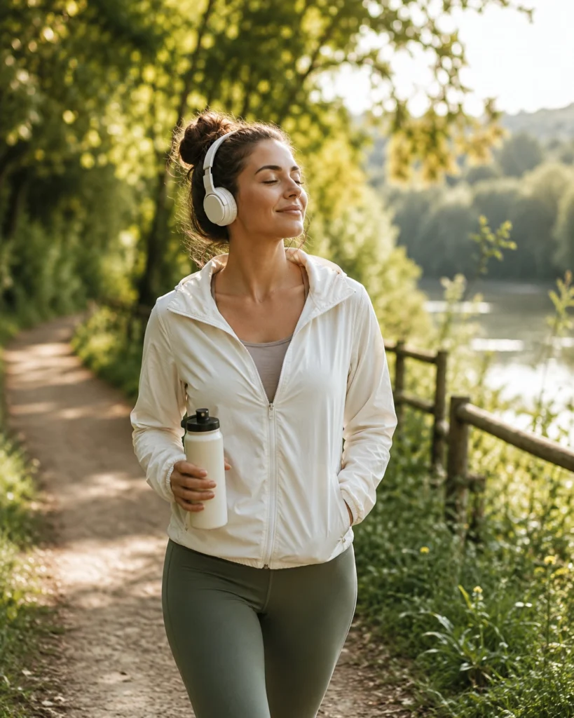 Woman taking a mindful walk outdoors to reduce mental overwhelm and support emotional well-being while navigating life with ADHD